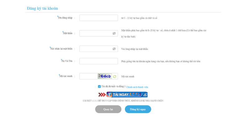 Hướng dẫn điền thông tin đăng ký kv999