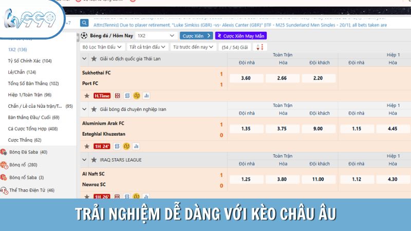 Trải nghiệm dễ dàng với kèo châu Âu